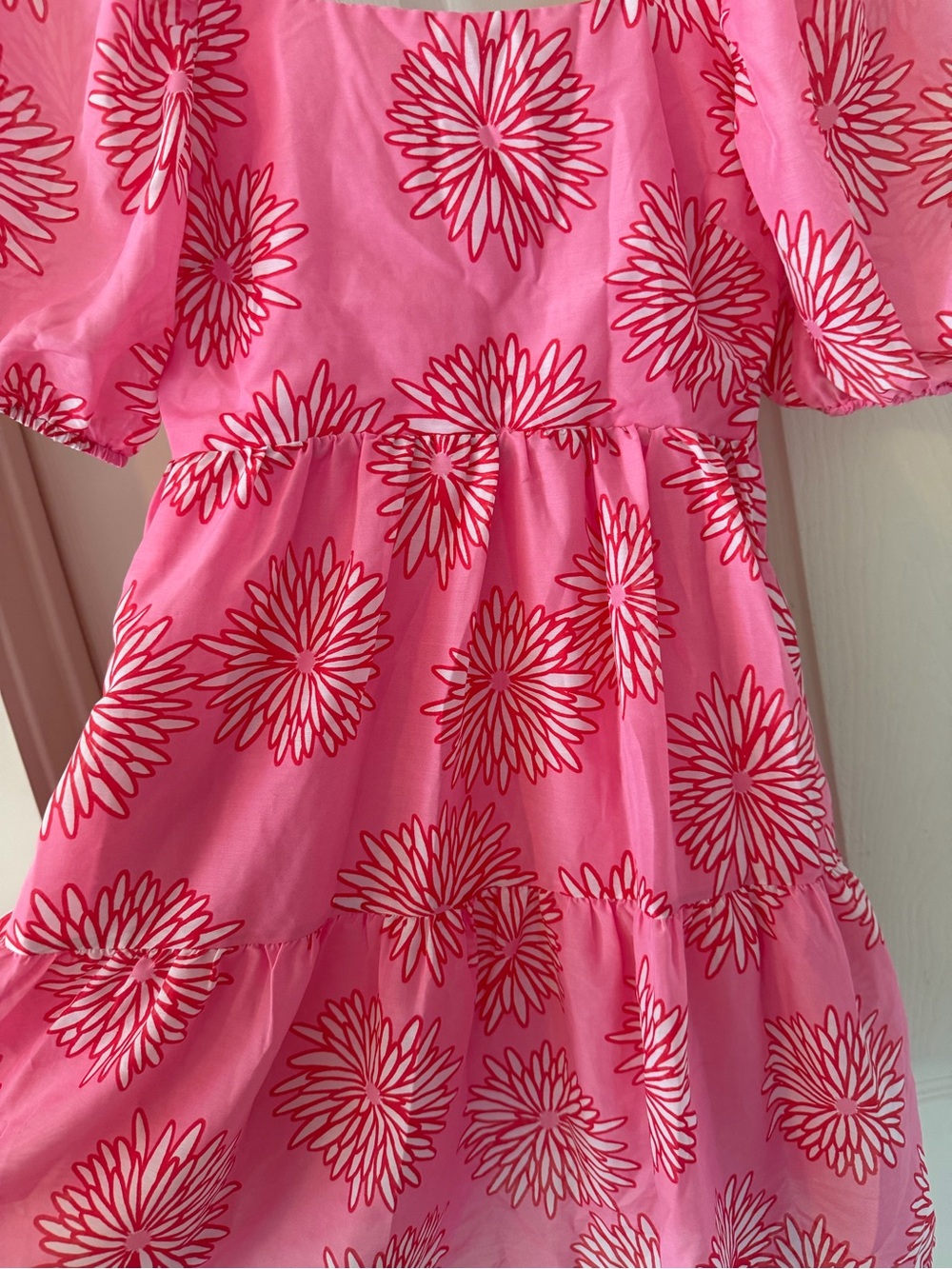 J.Marie Floral Square-Neck Pink Puff-Sleeve Midi Dress Sz XS - Picture 3 of 9
